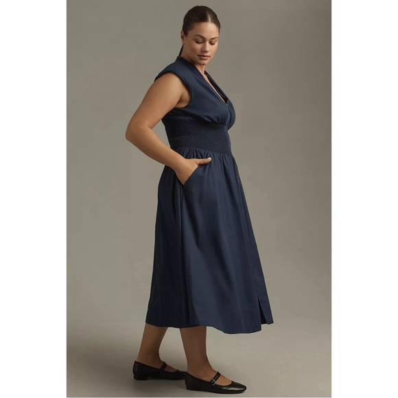 Anthropologie “The Tommie Zip-Front Midi Dress” by Maeve Navy Blue Dress SZ 2X - Picture 4 of 15